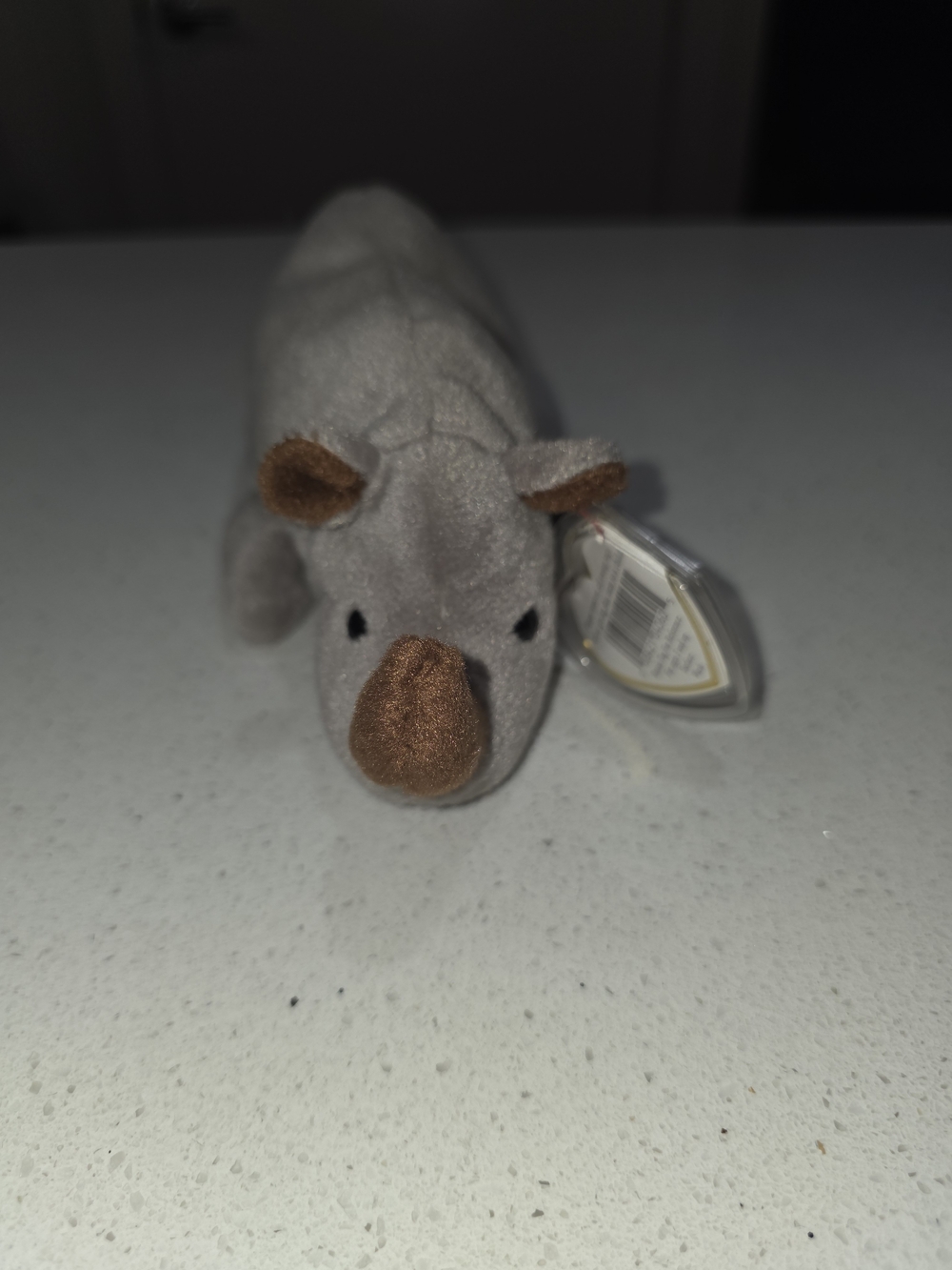 Ty Gray and Brown Rhino Beanie Plush